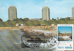 TOURISM, EFORIE NORD HOTELS, BEACH, CM, MAXICARD, CARTES MAXIMUM, 1986, ROMANIA - Hotels, Restaurants & Cafés