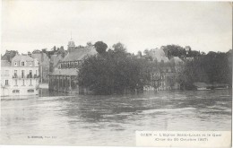 GIEN (45) Crue De La Loire 1907 église Saint Louis Et Le Quai - Gien