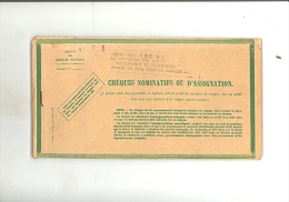 Carnet De Chèque Nominatifs Ou D'assignation Service Des Chèques Postaux 1929 PTT Jura LONS LE SAUNIER  Banque Bancaire - Assegni & Assegni Di Viaggio