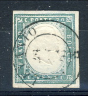 RARITA' Sardegna Tinta Del 1855 C. 20 Sass. 15e Cobalto Verdastro Annullo, Levanto P. 3 (Biondi) Cat € 900 - Sardegna