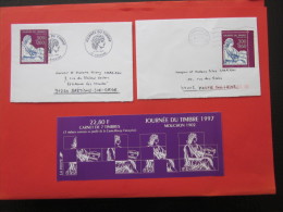 2 LETTRES OMEC MARSELLE CTA & CACHET PROVISOIRE JOURNEE DU TIMBRE MOUCHON(902) 1997 AUBAGNE THEME DES DROITS DE L´HOMME - Temporary Postmarks
