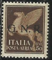ITALIA REGNO ITALY KINGDOM 1944 REPUBBLICA SOCIALE ITALIANA RSI GNR POSTA AEREA AIR MAIL CENT. 50 MNH OTTIMA CENTRATURA - Poste Aérienne
