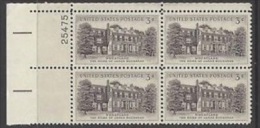 Plate Block -1956 USA Wheatland Stamp Sc#1081 Famous Architecture JAMES BUCHANAN - Plate Blocks & Sheetlets