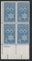 Plate Block -1960 USA VIII Olympic Winter Games Stamp Sc#1146 Snow - Winter 1960: Squaw Valley