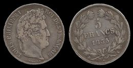 LOUIS - PHILIPPE I . 5 FRANCS . TÊTE LAUREE . 1835 K . ( BORDEAUX ). - 5 Francs