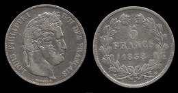 LOUIS - PHILIPPE I . 5 FRANCS . TÊTE LAUREE . 1838 B. ( ROUEN ). - 5 Francs