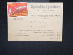 FRANCE - Vignette  CNAA Sur Carte D 'adhérent Du Syndicat Des Agriculteurs En 1932 - A Voir - Lot P12411 - Lettere