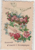 Thémes -Souvenir D' Amitié L'Accompagne_ Fleurs- Mains - Oiseaux- Gaufrée Doré TTB - Flores