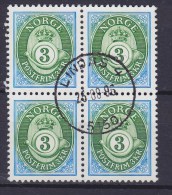 Norway 1994 Mi. 1109 X     3.00 Kr Posthorn 4-Block Deluxe LINDÅS Cancel !! - Blocks & Kleinbögen