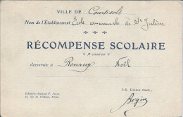 Courtisols - Récompense Scolaire Décernée à Noël Renaux - Ecole Communale De Saint-Julien - Courtisols