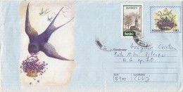 3036FM- SWALLOW, BIRDS, VIOLETS AND SNOWDROP FLOWERS, COVER STATIONERY, 1999, ROMANIA - Swallows