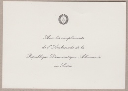 Carte En Papier Avec La Mention "Avec Les Compliments De L'Ambassade De La République Démocratique Allemande En Suisse" - 1950 - ...