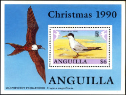 BIRDS-MARINE LIFE-LEAST TERN-MAGNIFICIENT FRIGATEBIRD-MS-ANGUILLA-1990-MNH-M-02 - Albatros