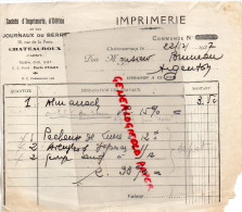 36 - CHATEAUROUX - FACTURE IMPRIMERIE - JOURNAUX DU BERRY- 10 RUE DE LA POSTE- 1937 - Imprenta & Papelería