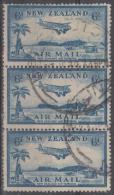 NEW ZEALAND -  1935 6d Airmail Strip Of Three. Scott C5. Nice Commercially Used - Poste Aérienne