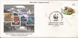 India 2005 - WWF Natural Heritage  Special Cover - Royal Bengal Tiger, Red Panda, Dolphin,Coral,Mt.Everest, - AS SCAN - Lettres & Documents