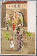 CPA Precurseur Litho Illustrateur MAILICK ERIKA 1070 Femme Enfant Rue PFINGSTEN  Bouleau Voyage 1902 Verviers Spa - Mailick, Alfred