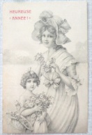 Cpa Litho Illustrateur R.W. WICHERA Voeux Femme Mere Enfant Elegante Fleurs Voyagé 1909  Bruxelles Boul Anvers - Wichera