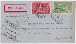 MADAGASCAR - LETTRE TANANARIVE PARIS 1938 TRES PROPRE - Luchtpost