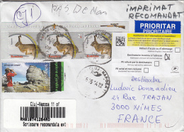 31528- RABBIT, THE BUCEGI SPHINX, STAMPS ON REGISTERED COVER, 2014, ROMANIA - Storia Postale