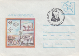 31615- FRIDJOF NANSEN, EXPLORER, SPECIAL POSTMARK, POLAR BEAR, PENGUINS, COVER STATIONERY, 1986, ROMANIA - Polarforscher & Promis