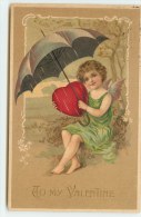 N°1800 - Carte  Gaufrée - To My Valentine - Angelot Avec Un Parapluie - Valentijnsdag