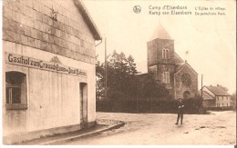 CAMP D´ELSENBORN (4750) : L'Eglise Du Village Et La "Gasthof Zum Grousch Baum Von Josef Dahmen". CPA. - Elsenborn (camp)