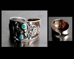 - Ancienne Bague Anneau Mexicain Des Années 40 (réglable) / Old Mexican Silver And Turquoise Ring - Rings