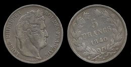 LOUIS - PHILIPPE I . 5 FRANCS . 1840 BB . ( STRASBOURG ). - 5 Francs