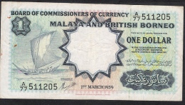 MALAYA  & BRITISH BORNEO  P8  1  DOLLAR  1959      VF   NO P.h. ! - Autres - Asie