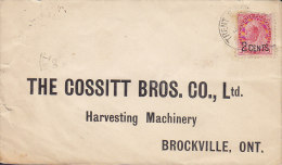 Canada  TRENT & ? 1900 Cover Lettre THE COSSITT BROS. CO, Harvesting Machinery BROCKVILLE Ont 2 Cents Overprinted Stamp - Brieven En Documenten