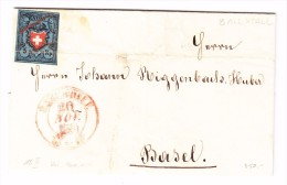 Heimat SO Ballstall (Balsthal) 20.11. ? 2 Kreis Rot 5Rp. Rayon #15II Brief Nach Basel - 1843-1852 Federale & Kantonnale Postzegels
