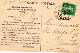 Carte Postale   Avec Timbre Perf.. G.l  (galeries  Lafayette) - Perfins