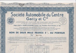 BON DE 2000 FRS -5 % - SOCIETE AUTOMOBILE DU CENTRE GATTY ET CIE -1942 - Automobile
