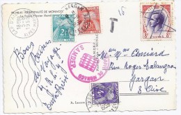 MONACO - CARTE POSTALE POUR GARGAN FRANCE TAXEE A L'ARRIVEE 1955 - Cartas & Documentos
