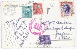 MONACO - CARTE POSTALE POUR GARGAN FRANCE TAXEE A L'ARRIVEE 1955 - Storia Postale