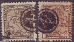 1914-67 CUBA. REPUBLICA. 1914. Ed.200-200A. 10c. MAPA. MAPITAS. MAP. FANCY CANCEL  AV - Gebruikt