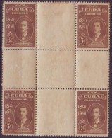 1942-141 CUBA. REPUBLICA. 1942. Ed.353CH. 3c. IGNACIO AGRAMONTE CENTRO DE HOJA CENTER OF SHEET. GOMA MANCHADA - Oblitérés