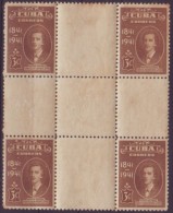 1942-141 CUBA. REPUBLICA. 1942. Ed.353CH. 3c. IGNACIO AGRAMONTE CENTRO DE HOJA CENTER OF SHEET. GOMA MANCHADA - Used Stamps