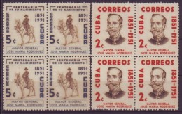 1954-129 CUBA. REPUBLICA. 1954. Ed. 597-98. JOSE MAYIA RODRIQUEZ. GUERRA INDEPENDENCIA. BLOCK 4. MNH. - Oblitérés