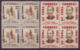 1954-129 CUBA. REPUBLICA. 1954. Ed. 597-98. JOSE MAYIA RODRIQUEZ. GUERRA INDEPENDENCIA. BLOCK 4. MNH. - Used Stamps