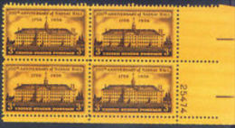 Plate Block -1956 USA Princeton's Nassau Hall 200th Anniv. Stamp Sc#1083 Architecture University - Plate Blocks & Sheetlets