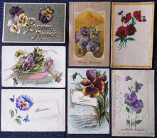 Cpa BEAU Lot 7 X CPA RELIEF ART NOUVEAU Litho Illustrateur VOEUX Amitie  THEME PENSEE FLEUR PENSEES +- 1910 - Sammlungen & Sammellose