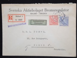 SUEDE - Enveloppe En Recommandé De Malmo Pour La France En 1947 - A Voir - Lot P12478 - Lettres & Documents