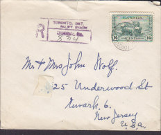 Canada Registered Recommandé TORONTO Balmy Beach Ont. 1947 Cover Lettre 14 C. Tank Timbre (2 Scans) - Covers & Documents