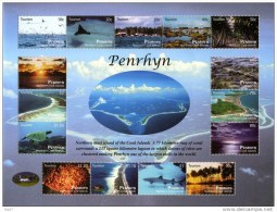 2010 Penrhyn - Tourism Sheet 15v, Island Views, Reefs, Recifs, Riffe, Marine Life, Sunset, Shark, Corals Mi 647/61 MNH - Iles