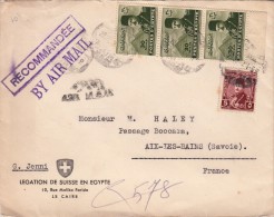 1947 LETTRE RECOMMANDÉE AIR MAIL EGYPTE LÉGATION DE SUISSE EN EGYPTE AU CAIRE POUR FRANCE  / 6319 - Covers & Documents