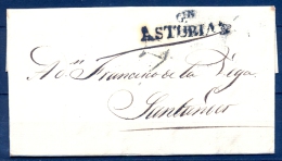 1830 , PREFILATELIA , CARTA CIRCULADA ENTRE GIJÓN Y SANTANDER , MARCA PREFILATÉLICA " Gn. ASTURIAS " - ...-1850 Prephilately