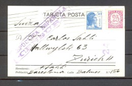 1938 , GUERRA CIVIL , TARJETA POSTAL CIRCULADA ENTRE BARCELONA Y ZURICH , CENSURA REPUBLICANA - Storia Postale
