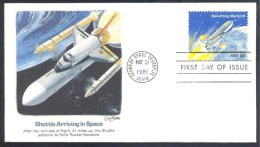 USA 1981 Cover: Space Weltraum Nasa :Space Shuttle Arriving In Space - Kennedy Space Center; Rocket Boosters - Etats-Unis